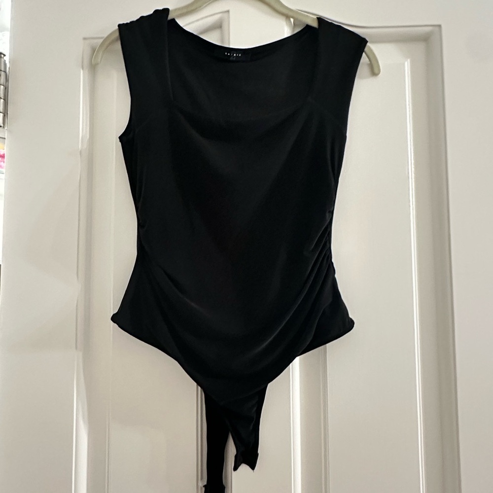 21 Saints Ruched Black Square-Neck Bodysuit